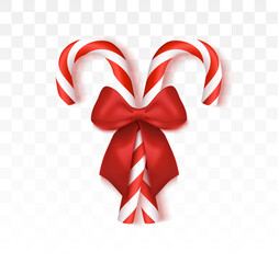 Wall Mural - realistic candy with bow isolated on transparent backdrop. christmas cane, christmas candy, christma