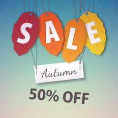 Canvas Print - Autumn sale 50 percent off. Vector fall leaf isolated. Bright fall leaves. Poster, card, label, banner design.