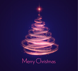 Holiday vector illustration of abstract Christmas tree with blurred lights effect on abstract background. Shiny lights sparkles
