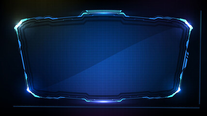 Wall Mural - Abstract futuristic background. Blue glowing technology sci fi frame hud ui