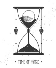 Wall Mural - Modern magic witchcraft card with astrology hourglass with moon inside. Day and nignt.