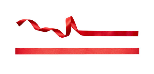 Wall Mural - A curly red ribbon Christmas and birthday present banner set isolated against a white background.