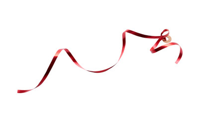 a thin curly red ribbon for christmas and birthday present tag loop isolated against a white backgro