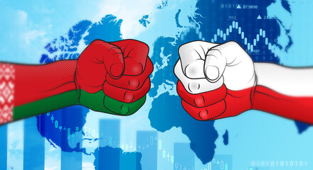 Wall Mural - Conflict between Poland and Belarus. Poland–Belarus relations. Poland versus Belarus. Strained relations between Poland and Belarus.