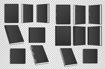 Poster - set of books and notebooks mockup color black icons