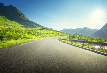Wall Mural - summer road in mountain, lofoten islands, norway