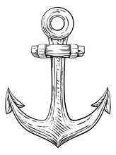 An Anchor From A Boat Or Ship Tattoo Or Retro Style Woodcut Etching Drawing In A Vintage Style