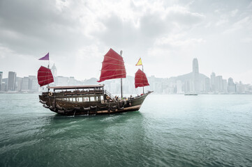 Fototapete - morning Hong Kong harbour, China