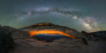 Milky Way Galaxy Panorama Over Mesa Arch In Canyonlands National Park, Utah 