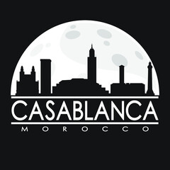 Wall Mural - Casablanca Morocco Full Moon Night Skyline Silhouette Design City Vector Art.