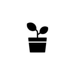 Canvas Print -  Plant pot Icon in black flat glyph, filled style isolated on white background