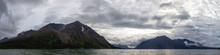 Beautiful Panoramic View Of Canadian Nature With Mountains In The Background. Cloudy Sunset. Kathleen Lake, Kluane National Park, Yukon, Canada.
