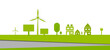 Erneuerbare Energien Landschaft Panorama Grün Zeichnung Skizze Grün Hintergrund Band Banner