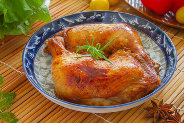 Baked chicken thighs Grilled chicken close up