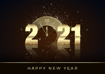 Wall Mural - golden clock instead of zero in 2021. happy new year greeting card. holiday midnight countdown. chri