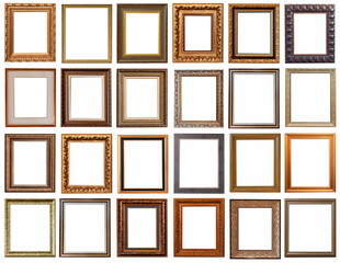 frames for paintings antique gold gilding set isolated on white background