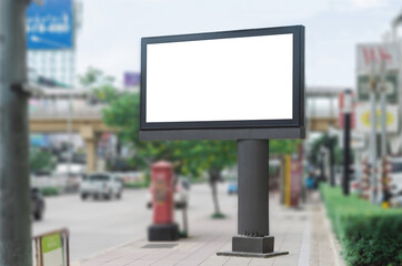 Wall Mural - led blank billboard white screen side road in city. ad mockup copy space for advertising banner near
