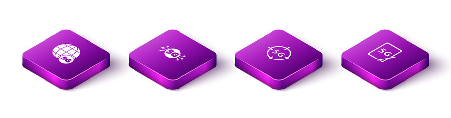 Sticker - Set Isometric 5G network, , and Graphic tablet with icon. Vector.