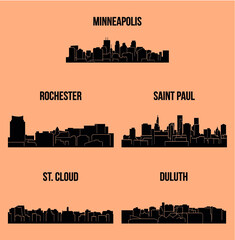 Sticker - 5 City Silhouette in Minnesota ( Minneapolis, Rochester, Saint Paul, St. Cloud, Duluth )