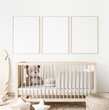 Poster frame mock up in child bedroom, Scandinavian unisex nursery design, 3d render
