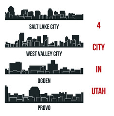 Canvas Print - Set of 4 City Silhouette in Utah ( Salt Lake City, West Valley City, Provo, Ogden )