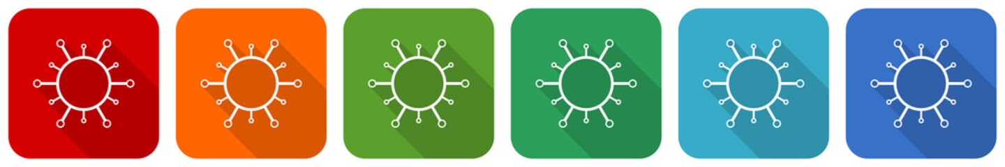 Aufkleber - Virus, coronavirus, covid-19, infection icon set, flat design vector illustration in 6 colors options for webdesign and mobile applications