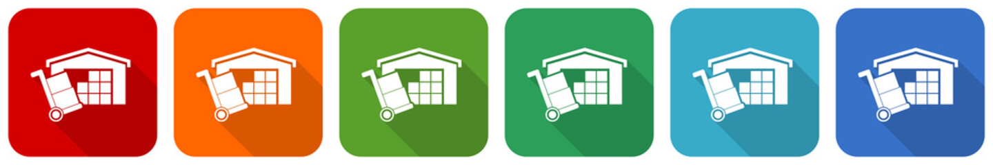 Poster - warehouse and shipping barrow, delivery, freight concept icon set, flat design vector illustration i