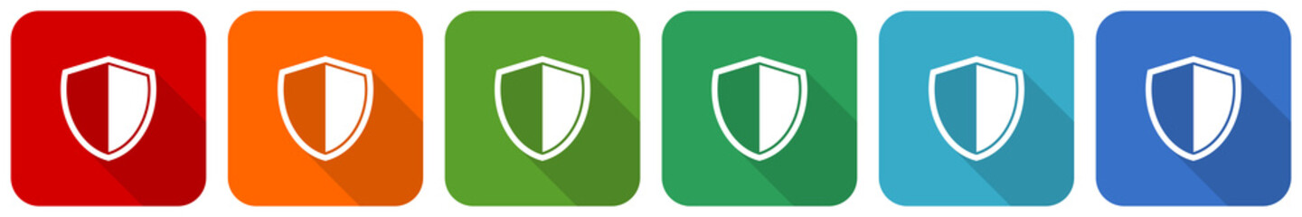 Leinwandbilder - Shield, protection, security concept icon set, flat design vector illustration in 6 colors options for webdesign and mobile applications