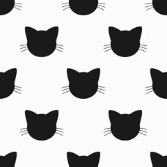 Wall Mural - black cats faces seamless pattern.