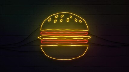 Poster - realistic neon Hamburger for decoration and covering on the wall background.