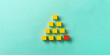 © Kana Design Image - Business material, pyramid-shaped block. Society, organization, strategy, top-down, basics, etc. Corner stone. ビジネス素材。ピラミッド型のブロック。社会、組織、戦略、トップダウン、基礎など。コーナーストーン。