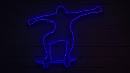 Poster - realistic neon skater for decoration and covering on the wall background.