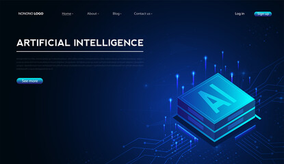 Artificial intelligence, machine learning, ai, data deep learning for future technology artwork, mining, isometric, neural network, machine programming and Responsive web banner. vector Illustration.