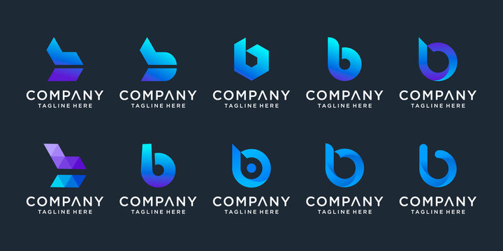 Set of creative letter B logo design template. icons for business technology digital.