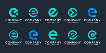 Set Of Creative Letter E Logo Design Template. Icons For Business Of Finance, Consulting, Technology, Simple.