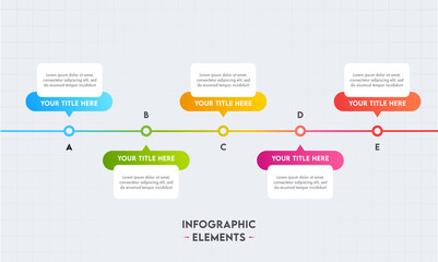 Sticker - Presentation Business Infographic Elements with 5 Options on Grid Background.