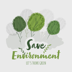 Canvas Print - Save Environment & Let's Think Green Text with Creative Noisy Trees on White Background.