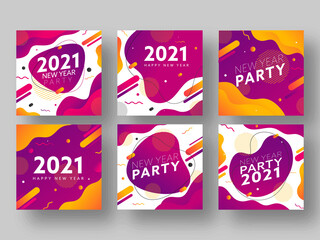 Canvas Print - 2021 Happy New Year Party Poster Design Set in Abstract Gradient Background.