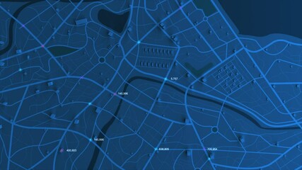 Poster - 3D rendering GPS map navigator with a random counter number, different color of a destination point for transport concept, select focus shallow depth of field
