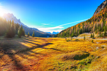 Scenic image of the alpine road  in National Park Tre Cime di Lavaredo