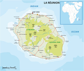 Wall Mural - la reunion vector road and national park map