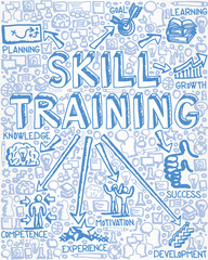 Poster - Vector Illustration of Blue Icons with Skill Training Concept