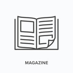 magazine flat line icon. vector outline illustration of news brochure, catalog page. latest press th