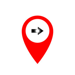 arrow map pointer icon on white background, vector symbol