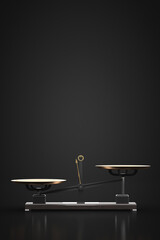Wall Mural - unbalanced kettlebell scales. dark room. copy space.