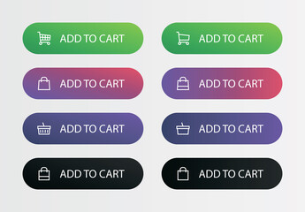 Poster - add to cart action button set. buy buttons with online shopping cart, basket and bag with editable s