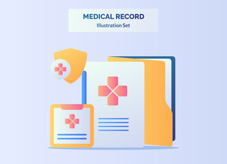 Medical record concept file document patient healthy history with flat cartoon style