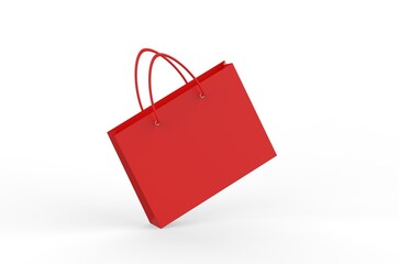 Red shopping paper bag, carry bag mockup template on isolated white background, 3d illustration