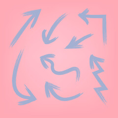 Wall Mural - vector pastel arrows set, pink background and light blue arrow signs, direction, brush strokes.