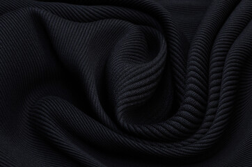 Wall Mural - Texture of a black knitted sweater closeup. dark knitted wool material background